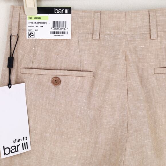 Bar III Men's Light Tan Linen Summer Casual Slim-Fit Suit Pants Size W30 L30 - Picture 4 of 4